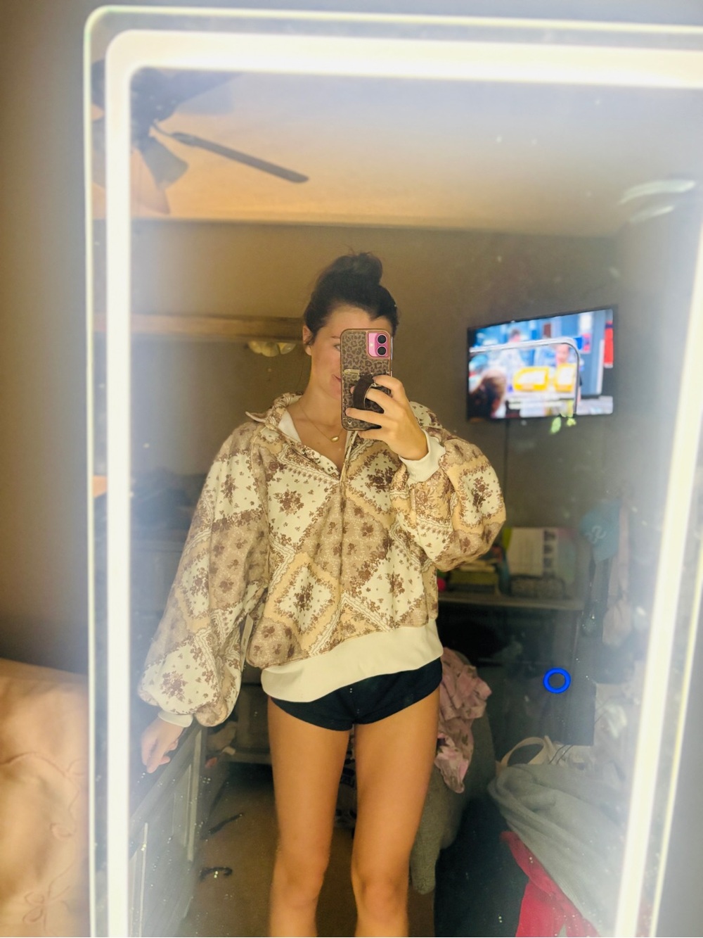 Altar'd State Cream and Beige Patterned Button Down Shirt